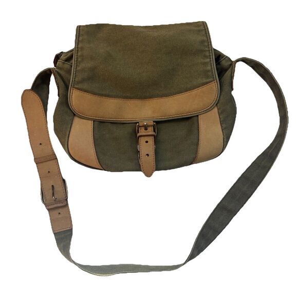 LL BEAN Vintage Unisex Canvas Messenger Flap Field Bag Leather Trim Crossbody - Picture 1 of 16